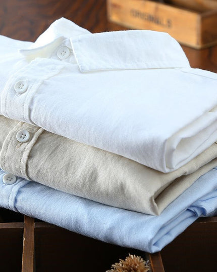 Summer Men's Cotton And Linen Casual Long Sleeve Shirt Thin