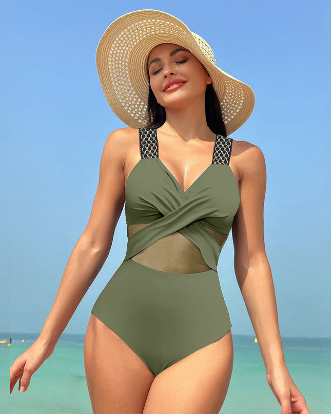 One-piece Swimsuit Women's Pure Color Mesh Bikini Swimsuit