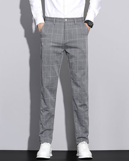 Casual Pants Men's Simple Plaid Slim Fit Straight-leg Trousers