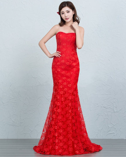 Sequined lace waist fishtail wedding dress