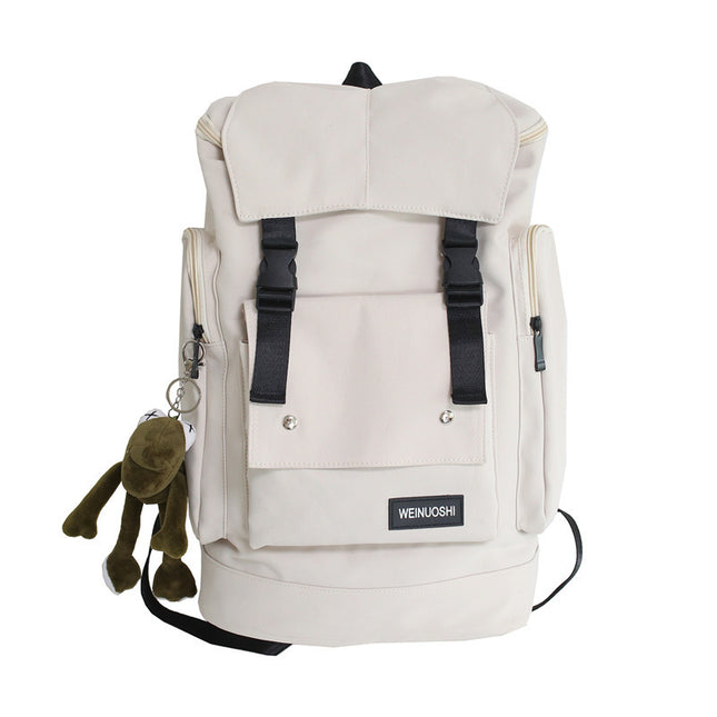 Tooling Style Flap Backpack, Contrast Color And Large Capacity