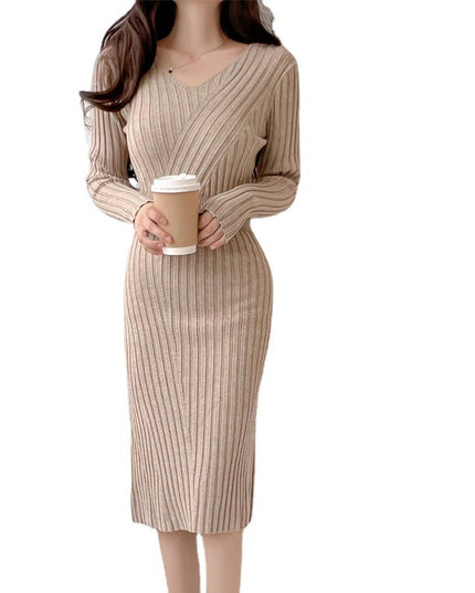 Hip Skirt Long Sleeve Knitted Dress Women