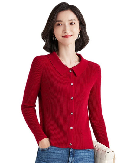 Polo Collar Slim Fit Slimming Long Sleeves Top Breasted Cardigan