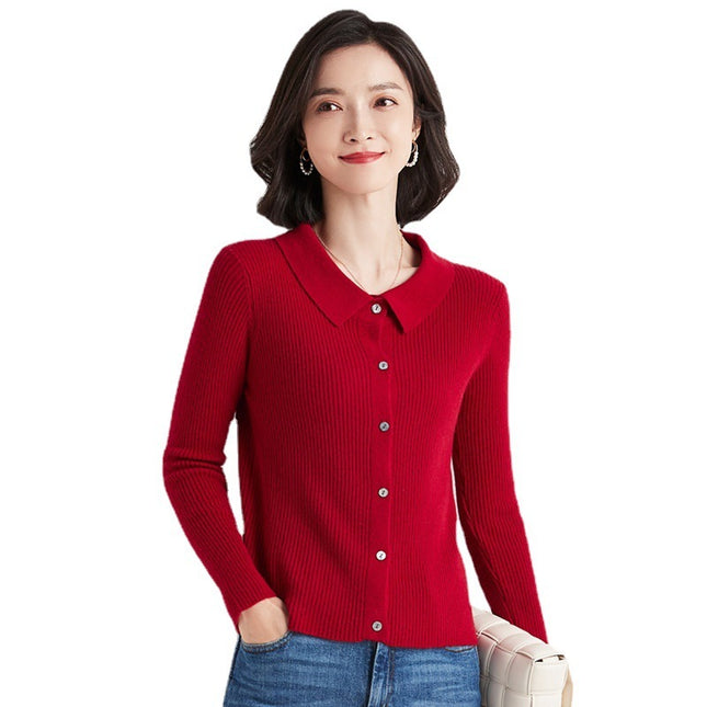 Polo Collar Slim Fit Slimming Long Sleeves Top Breasted Cardigan