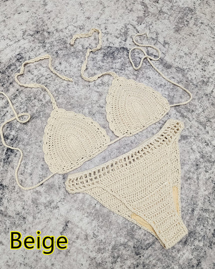 3-piece European And American Handmade Crochet Bikini Beach Skirt Swimsuit Suit