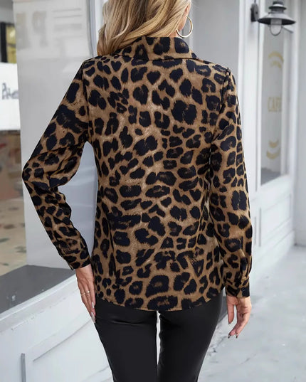 Leopard Print Collar Buckle Women's Casual Long-sleeved Shirt