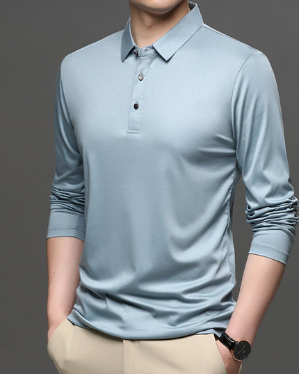 New Men's Long-sleeved Lapel T-shirt