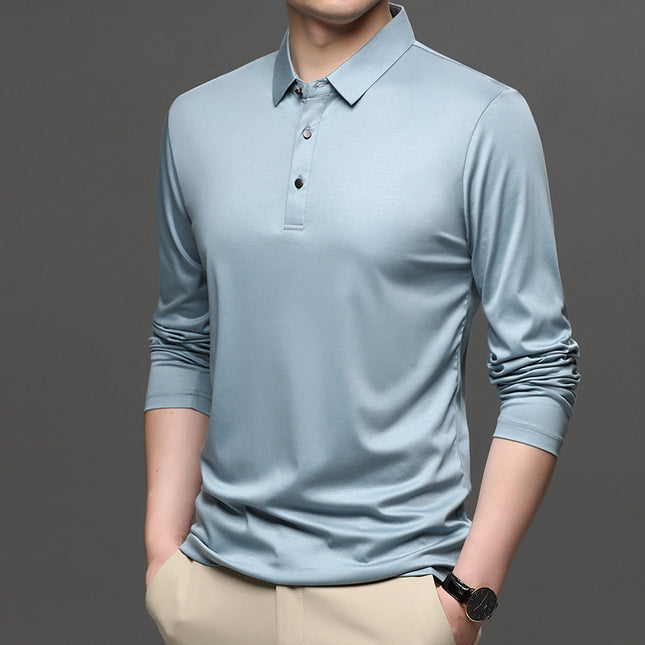 New Men's Long-sleeved Lapel T-shirt