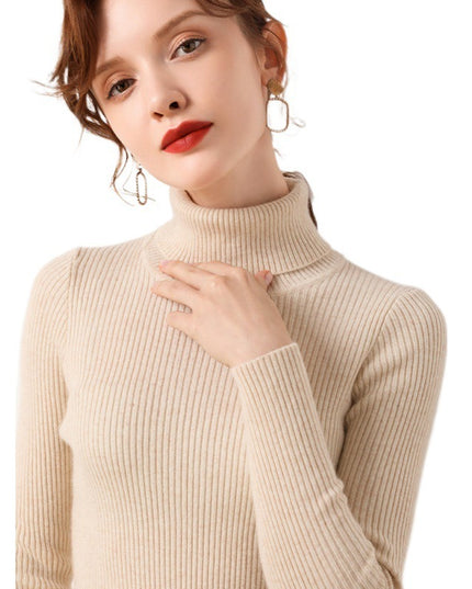 Simple Temperament High Collar Sweater Women's FallWinter Slim Short Pullover