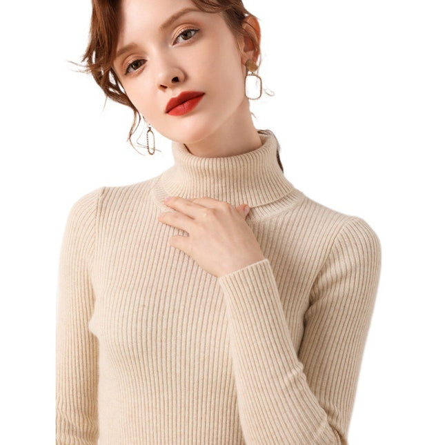 Simple Temperament High Collar Sweater Women's FallWinter Slim Short Pullover