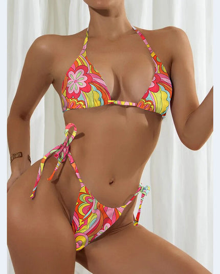 Women's New Floral Drawstring Bikini Swimsuit