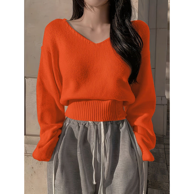 Solid Color And V-neck Side Buckle Waist Slimming Versatile Spring Top