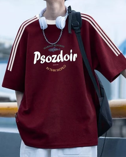 Hip Hop Loose National Fashion Brand Contrast Color Striped Three Bars Top