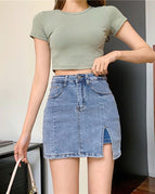 8730 Blue Split Stretch Skirt