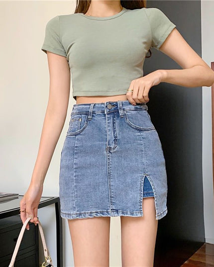 Slit Black Denim Skirt For Women