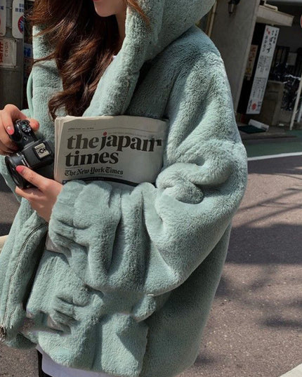 Faux Fur Ladies Plus Cotton Thick Hooded Jacket