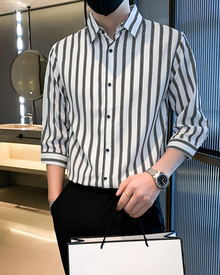 Light Cooked Style Shirt For Men With Black And White Stripes