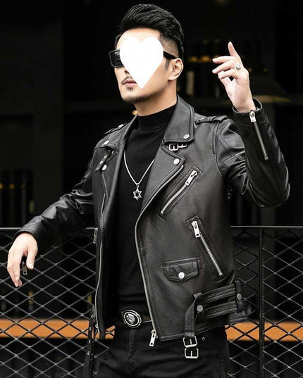 Men's Sheepskin Leather Jacket Lapel