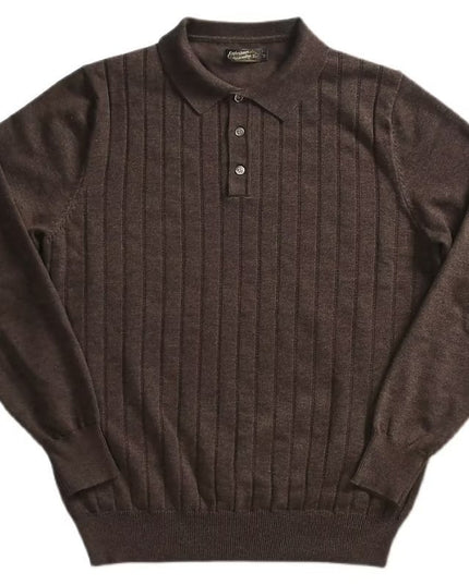 American Retro Heavy Lapel Long Sleeve Polo Shirt Casual Sweater