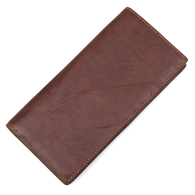 Men's Vintage Crazy Horse Leather Long Vertical Wallet