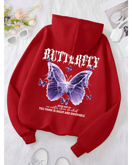Purple Butterfly Sports Hooded Top Women's Sweater