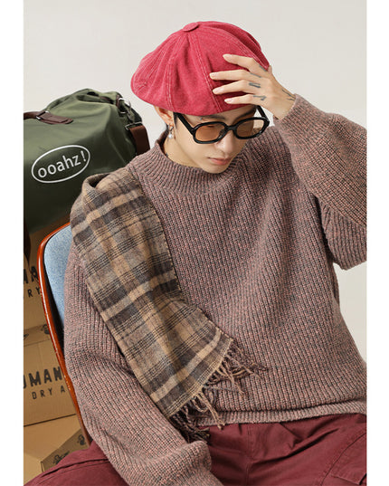 Retro Thick Needle Mock Neck Sweater Autumn And Winter Texture Texture Hemp Dot Jacquard Thickened