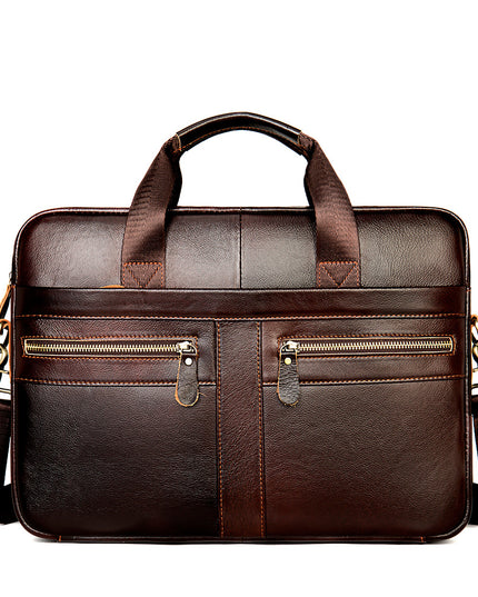 Business Casual Vintage Handbag | Men’s Leather Horizontal Briefcase, 14-Inch Laptop Compatible