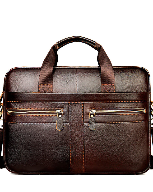 Business Casual Vintage Handbag | Men’s Leather Horizontal Briefcase, 14-Inch Laptop Compatible
