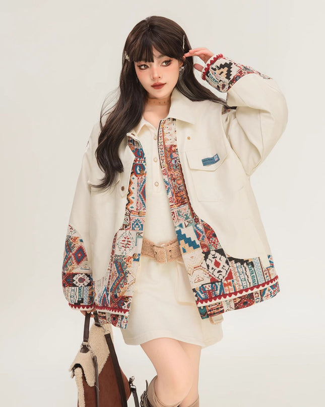 Jacquard Splicing Motorcycle PU Leather Jacket
