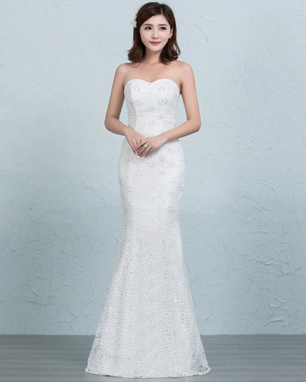 Sequined lace waist fishtail wedding dress