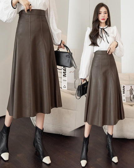 Women's Autumn And Winter High Waist PU Leather Skirt