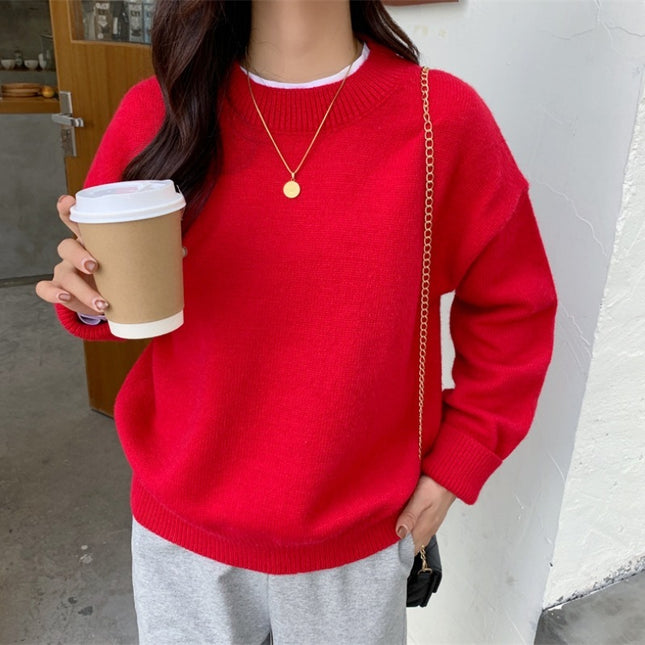 Retro Lazy Style Solid Color Pullover Soft Glutinous All-matching Sweater