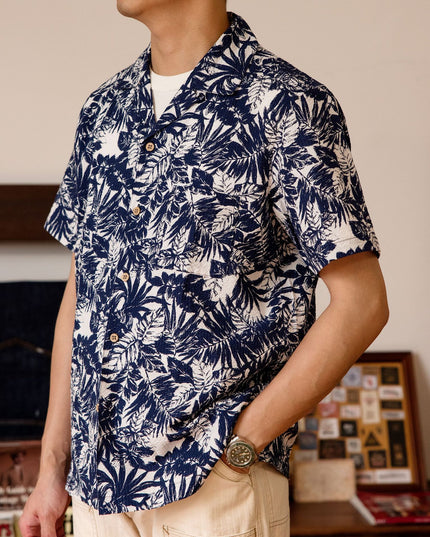 Vintage Printed Seersucker Cuban Collar Shirt