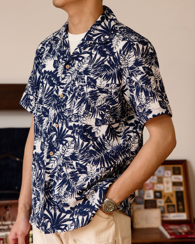 Vintage Printed Seersucker Cuban Collar Shirt