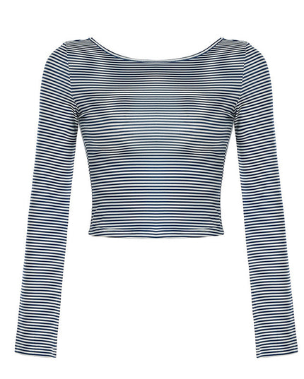 Oblique Shoulder Stripes Lightweight Slim-fit Long Sleeve Casual Top