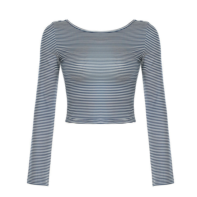Oblique Shoulder Stripes Lightweight Slim-fit Long Sleeve Casual Top