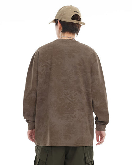 Heavy Long-sleeved T-shirt Retro Loose Tie-dye Printed Bottoming Shirt