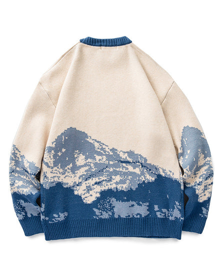 Snow Mountain Gradient Sweater Top Sweater For Men