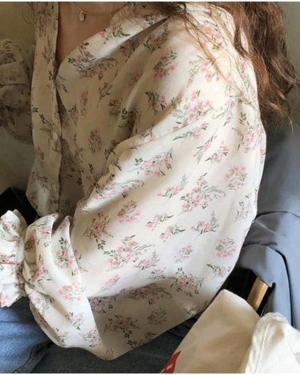 Flare Sleeve Collar Chiffon Top For Women