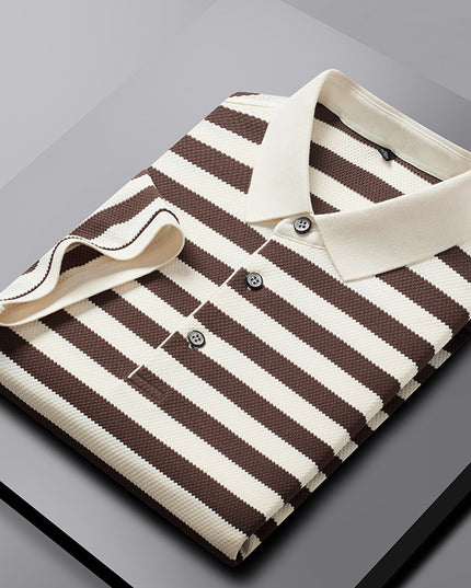 Pineapple Texture Striped Short Sleeve Cotton T-shirt Trendy Youth Half Casual Top Polo Shirt