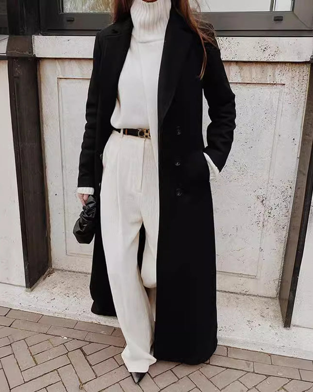 Autumn And Winter European And American Leisure Long Pure Color Warm Keeping Woolen Coat Women