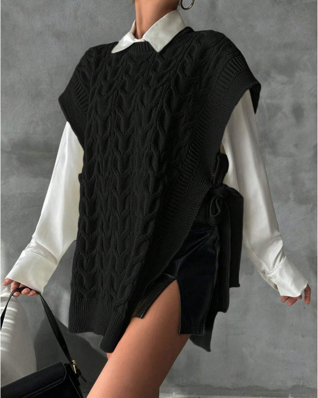 Women's Solid Color V-Neck Tie Casual Knit Vest