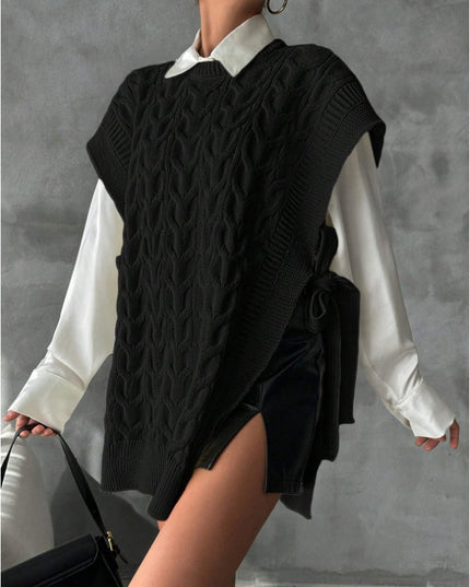 Women's Solid Color V-Neck Tie Casual Knit Vest