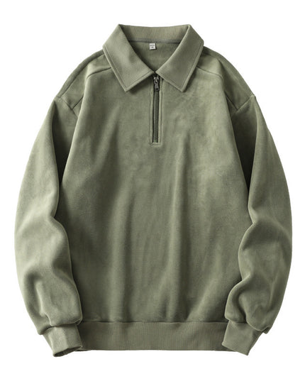 Fashion Lapel Half-zip Sweatshirt Winter Warm Fleece Long Sleeve Top Men's Clothing