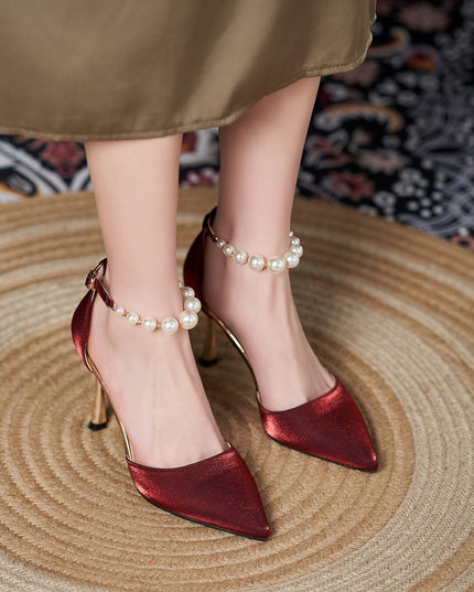 Women's Small-sized Pearl Sandals With Stiletto Heels