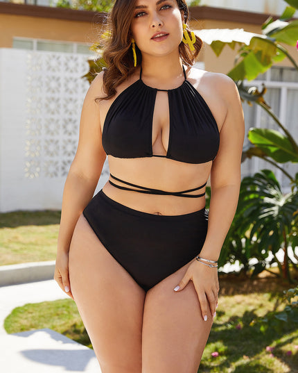 Amazon Foreign Trade Large Size 5XL New Black Sexy Bikini High Waist Slim Body Covering Belly Sexy Bikini