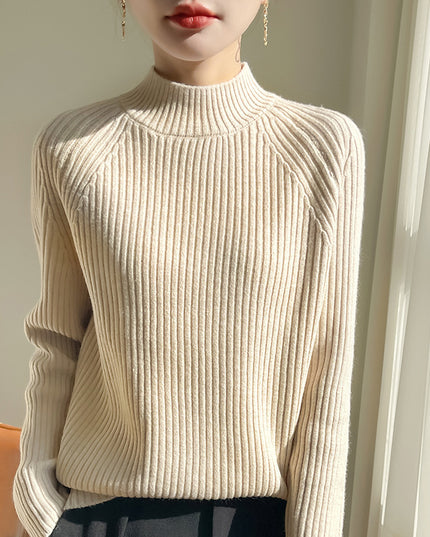 Thickened Bedford Cord Sweater Women's Autumn And Winter Half-high Collar Casual Loose Knitted Top