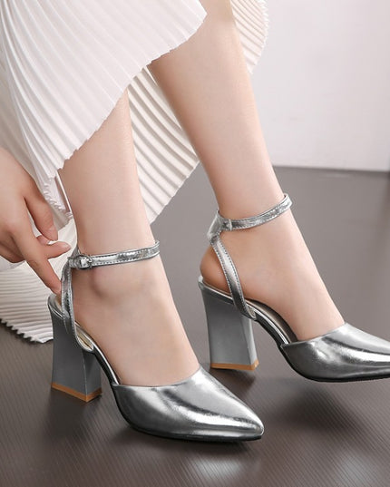 Women's Thick High Heel Pump Pointed Sandals