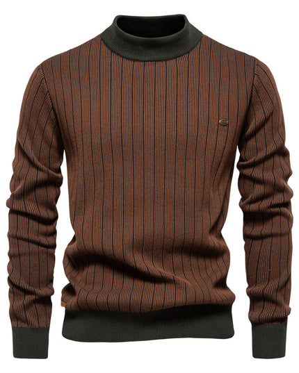 Half Turtleneck Slim Striped Top Fashion Men's Pullovers