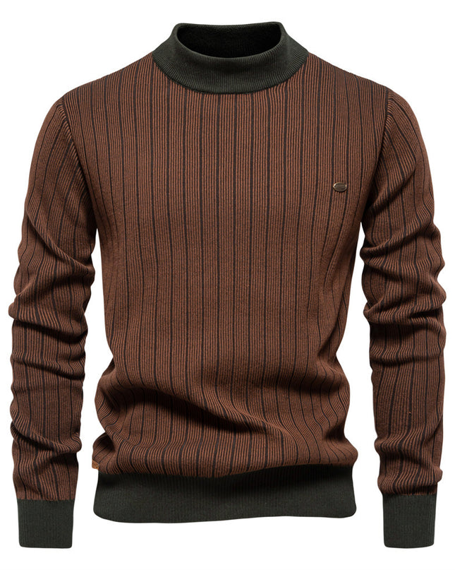 Half Turtleneck Slim Striped Top Fashion Men's Pullovers